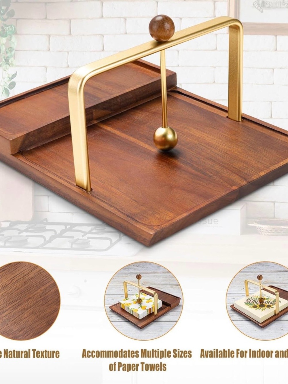 Wood and Gold Napkin Holder - Dark Wood